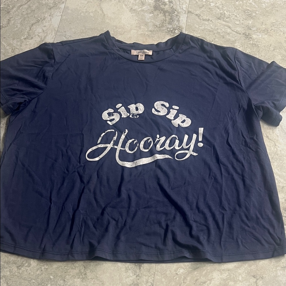 Women's Navy Pajama Top - Sip Sip Hooray